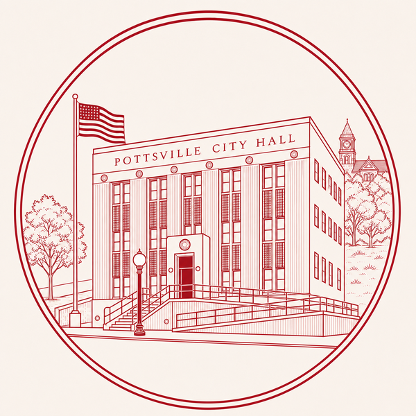Open Pottsville emblem: a line drawing of Pottsville City Hall